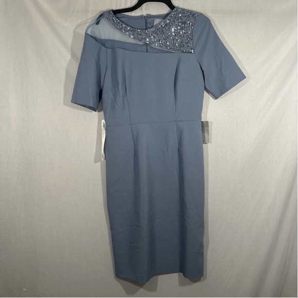 NEW $248 JS Collections [ 8 ] Sequin Hayden Knee Length Dress Denim‎ Blue - Picture 3 of 13